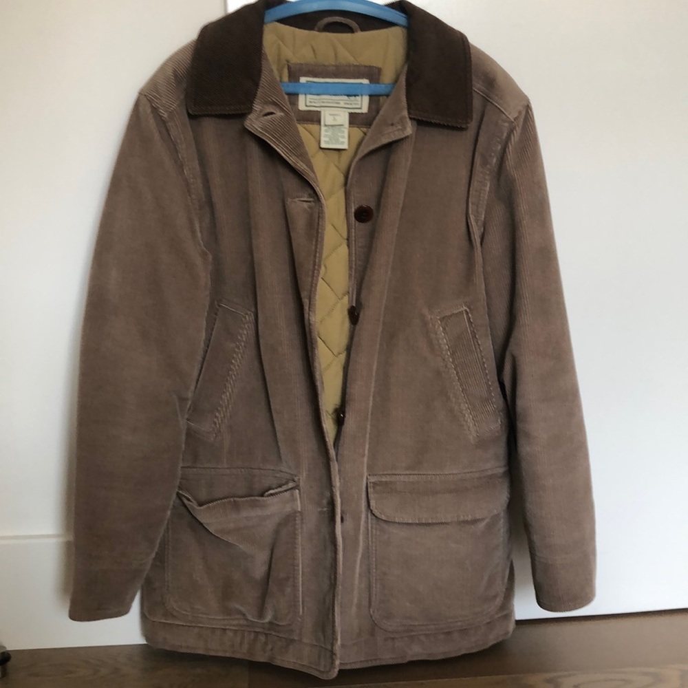 L.L. BEAN Tan Brown Corduroy Barn Coat Chore Jacket Quilted Lining Warm LP